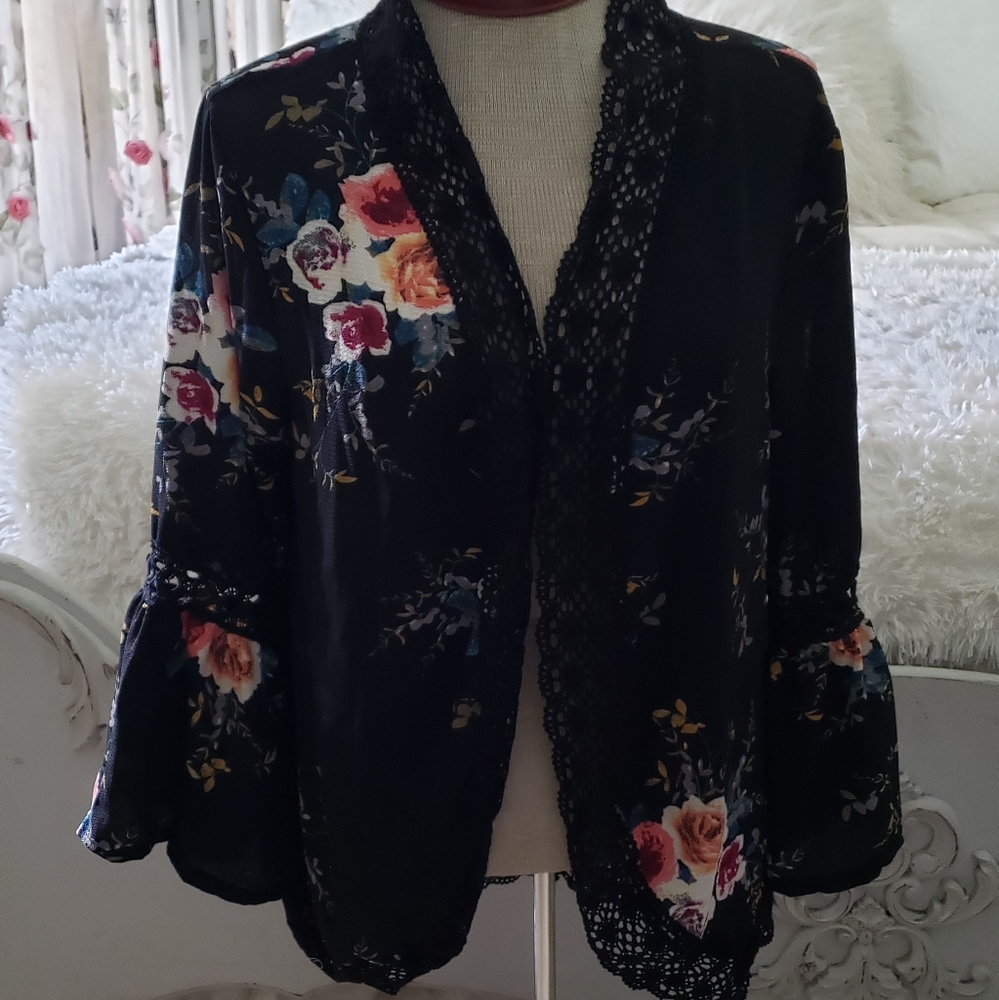 New black floral cardigan